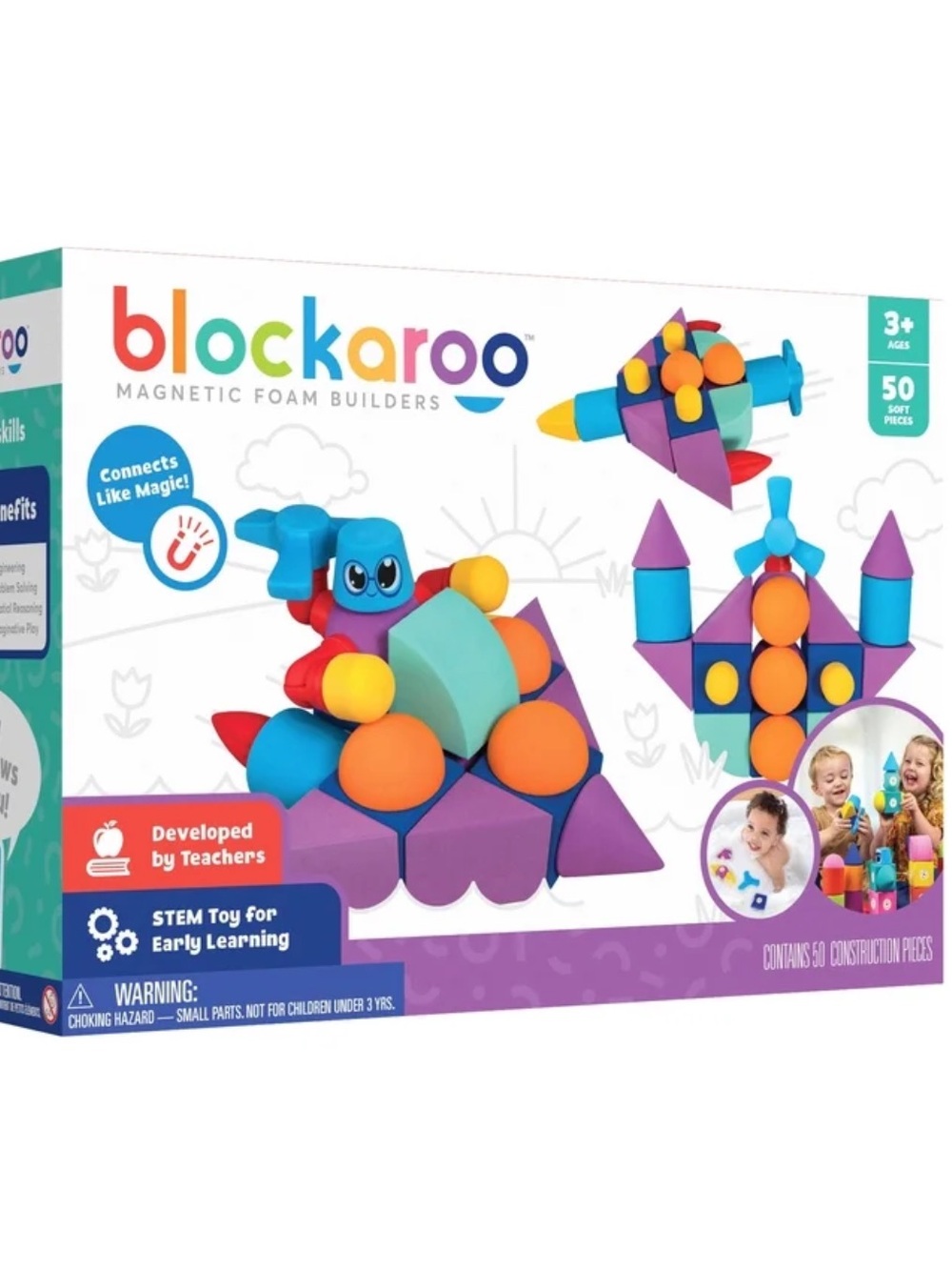 Blockaroo Magnetic Foam Building Blocks Soft STEM Bath Time Toddler